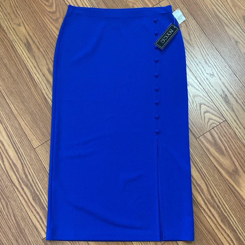 NYCC Women’s ocean blue pencil left side slit skirt with nine fabric buttons M - Picture 12 of 12